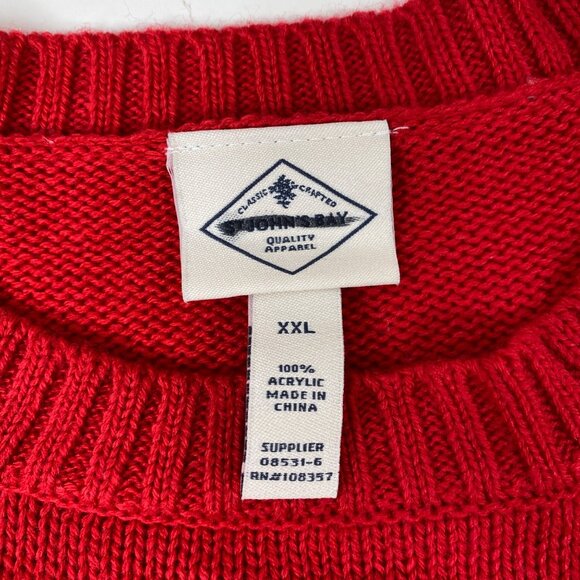 St John's Bay Womens Red White "Cheers" Knit Classic Crafted Sweater Size XXL - Picture 3 of 4